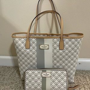 Kate Spade Tote & Matching Wallet! White beige and pink in color.